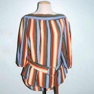 Rue21 - Off-the-shoulder striped & belted top SZ L